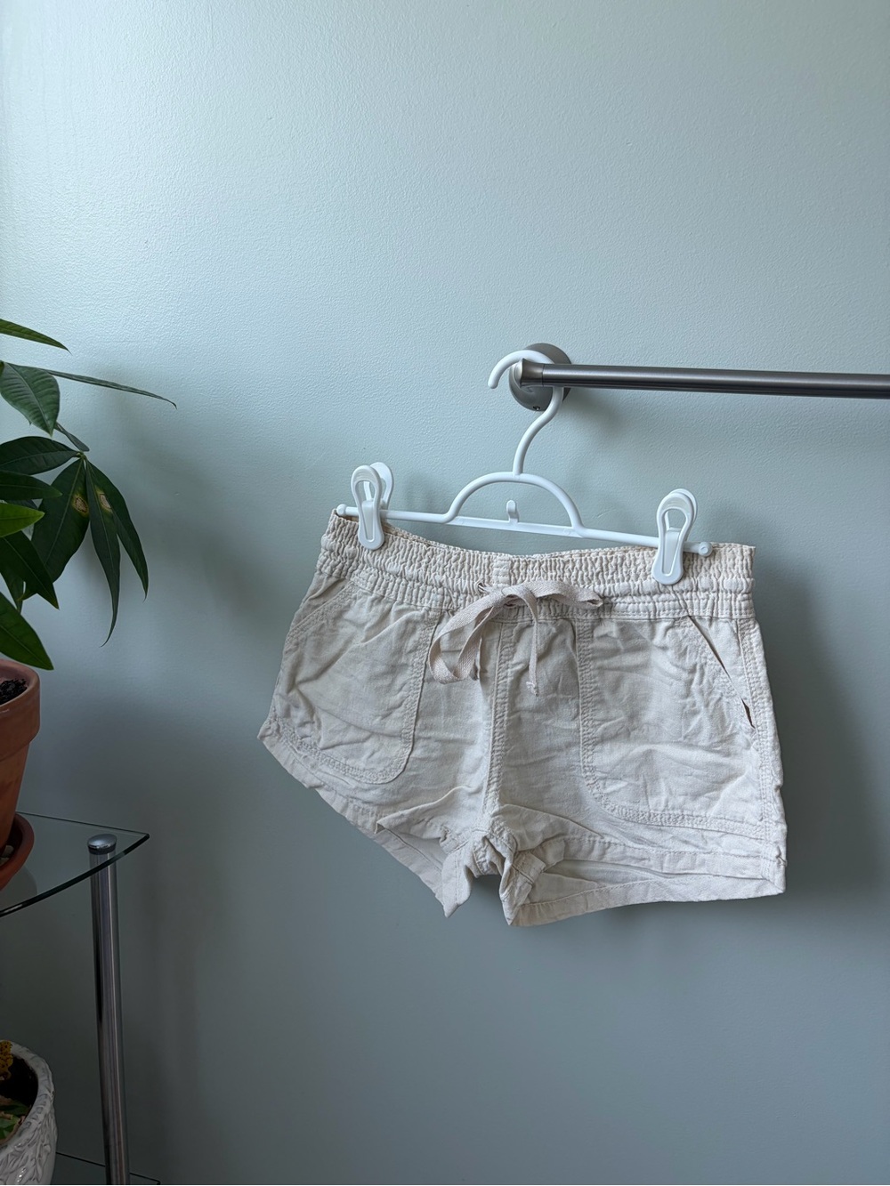 Altar’d State Drawstring Linen-Blend Shorts in Light Beige XS